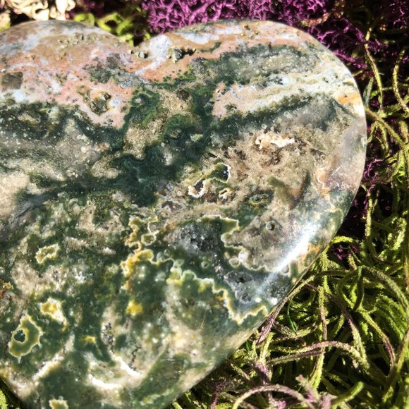 HUGE Moss Agate heart palm stone polished crystal healing reiki gemstone gift - Picture 7 of 10